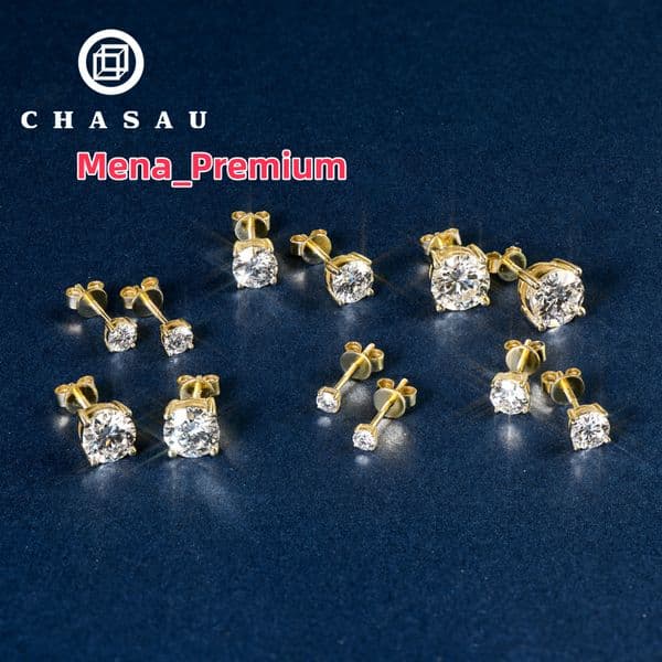 Classic All Size Available 4 Prong Real 10K Solid Gold Stud VVS Round Moissanite Earring Screw Back Unisex Stud Earrings