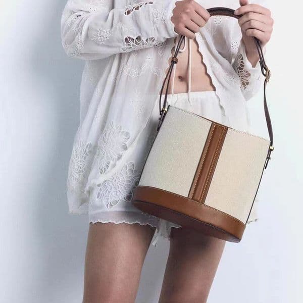 Douxlihm Free Shipping New Designer Bag Women's Bag 2025 High-end Canvas Color Block Patchwork Bucket Bag Handheld Shoulder Crossbody Bag