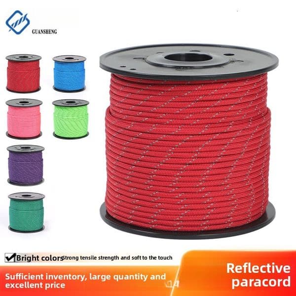 Guangsheng Cord Outdoor Reflective 4MM* 62.7m Nine Core Braided Windproof Umbrella Rope Manufacturer Sale
