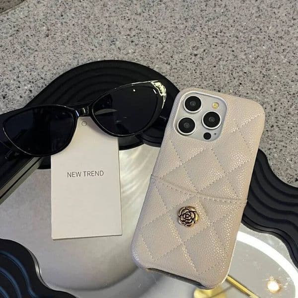 Luxury Fashion Camellia Flower Card Slot Holder Lambskin Leather Case Cover For iPhone 17 Air 16 15 14 13 Pro Max Plus AAA