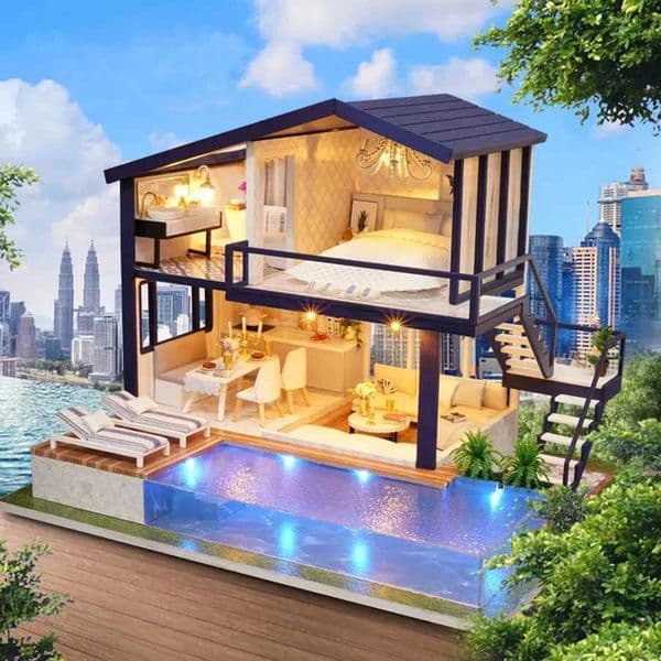 DIY Doll House Miniature Dollhouse With Furnitures Wooden House Miniaturas Toys For Children New Year Christmas Gift A X251211