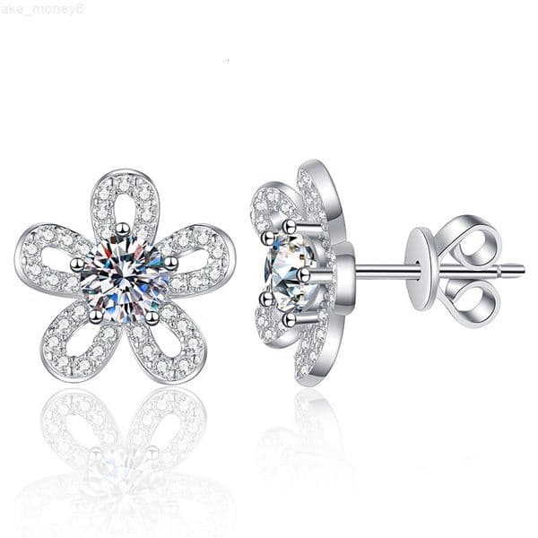 S925 Sterling Silver Earrings for Women - Light Luxury Sunflower Moissanite Earrings