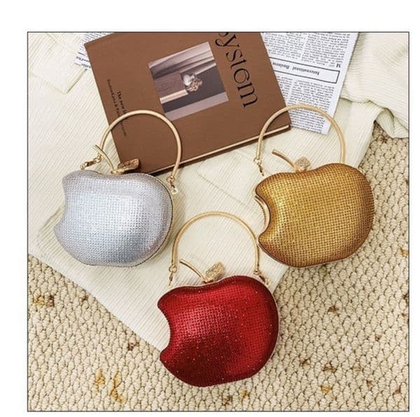 Ladies' Banquet Bag Fashionable Apple Shaped Handbag Diamond Studded Chain Evening Gown Bag