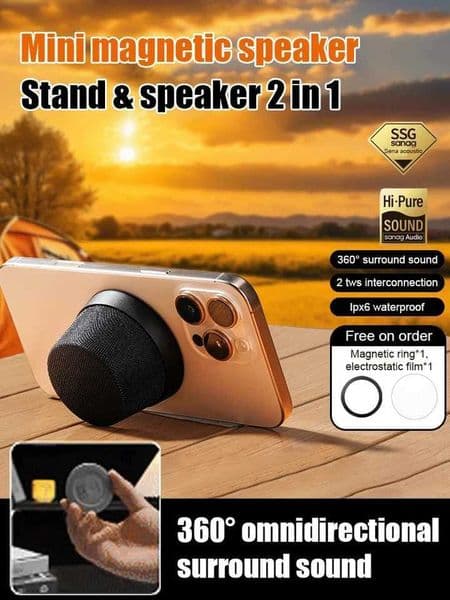 Magnetic Wireless Bluetooth Speaker Super Mini Portable Speaker Bluetooth 53 Model 40mm Driver Cell Phone Stand Wireless Speak X251213