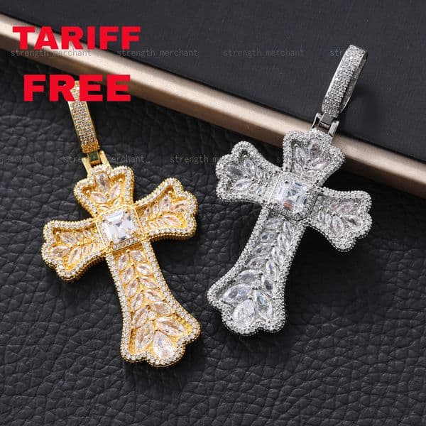 Hip Hop Gothic Cross Diamond Pendant with a Rope Chain Necklace and Moissanite VVSs Jewelry for Engagement