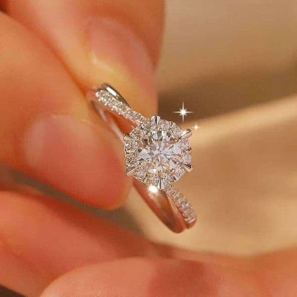 Luxury VVS Colorful Round Diamond Carbon Silicon Stone S925 Sterling Silver Women's Engagement Ring