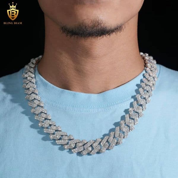 18mm Miami Cuban Link Chain Moissanite Diamond Iced Out 925 Sterling Silver Plate Hip Hop Jewelry Necklace