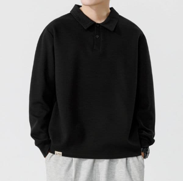 A186 Men Long-sleeved Autumn and Winter Heavy Loose Solid Color Lapel Youth Casual