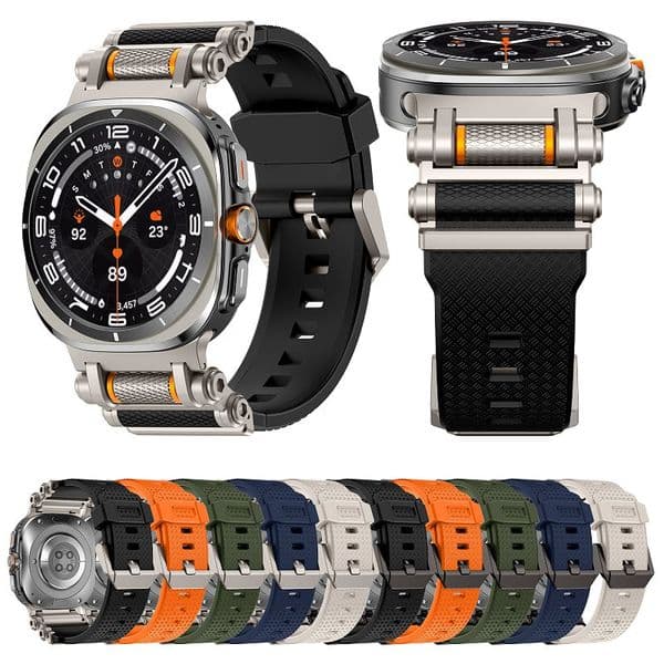 Military Rugged Silicone Watch Strap for Samsung Galaxy Watch 7/8 Ultra Bracelet Durable Metal Connector Band for Galaxy Watch Ultra 47mm TPU Sport Wristband Correas