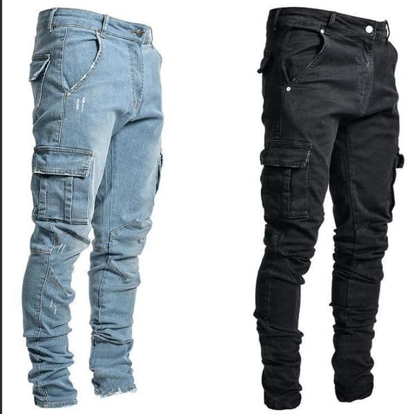 WOZK New style jeans men's pants slim fit high stretch denim leggings men's clothing versatile spring big pocket fashion