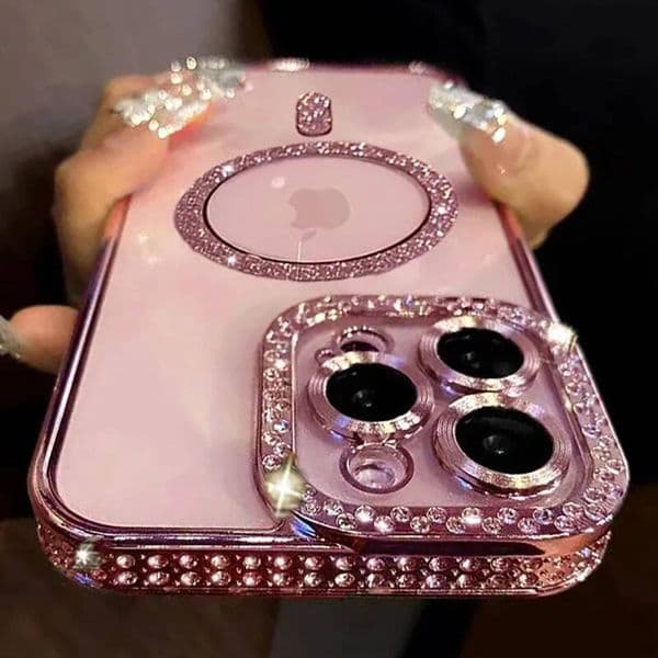 New Fashion Glitter Diamond Transparent Case For iPhone 15 14 13 17 12 Pro Max 16 Plus Magnetic Wireless Charge Bumper Cover