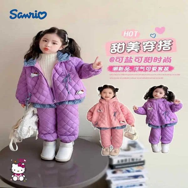 Sanrio Hello Kitty Cotton Clothing Set Kids Kawaii Y2K Anime Childrens Clothing Casual Winter Clothes 2-piece set Girls New H251216
