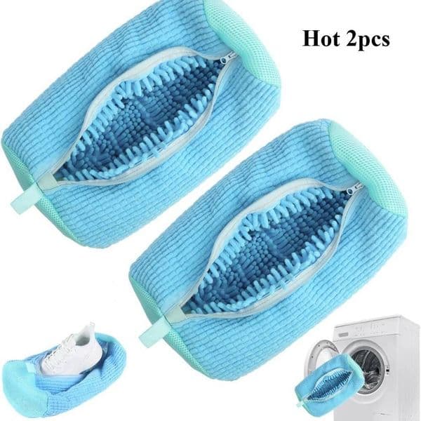 2/1Pcs Shoe Bag Washing Machine With Zipper Closure Cleaning Bags Shoes Laundry Fluffy Fibers Sneaker