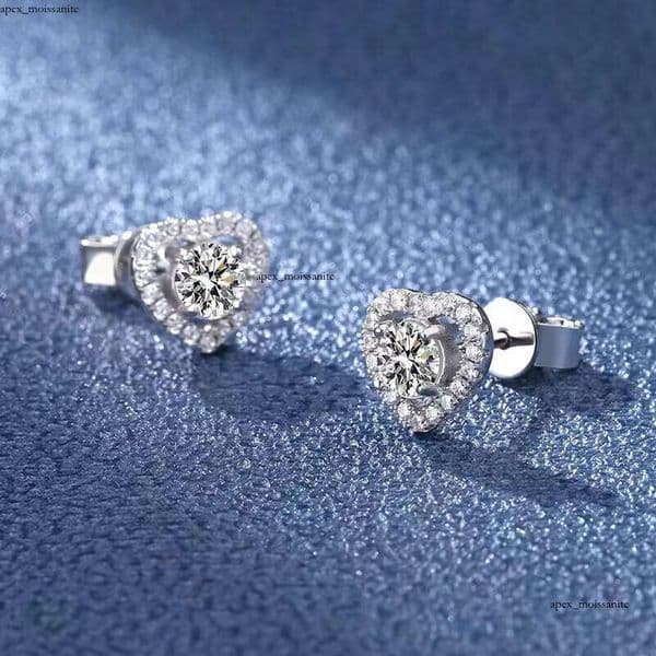VVS D Color Pass Tester Real Jewelry VVS Moissanite 925 Silver GRA Certified Silicon Stone Heart-shaped Earrings