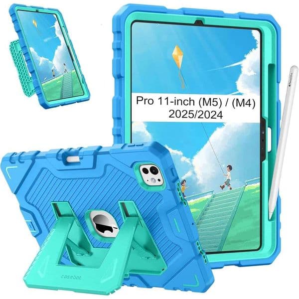 Fintie iPad Pro 11-inch M5 2025 / M4 2024, Fully-Body Rugged Heavy Duty Shockproof Protective Case with Built-in Kickstand for Kids, Blue