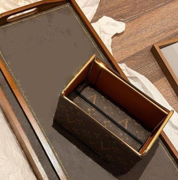 Designer classic L letter logo leather Home items luxury Office desktop item Organization box Jewelry watch remote control key multi-purpose storage bin