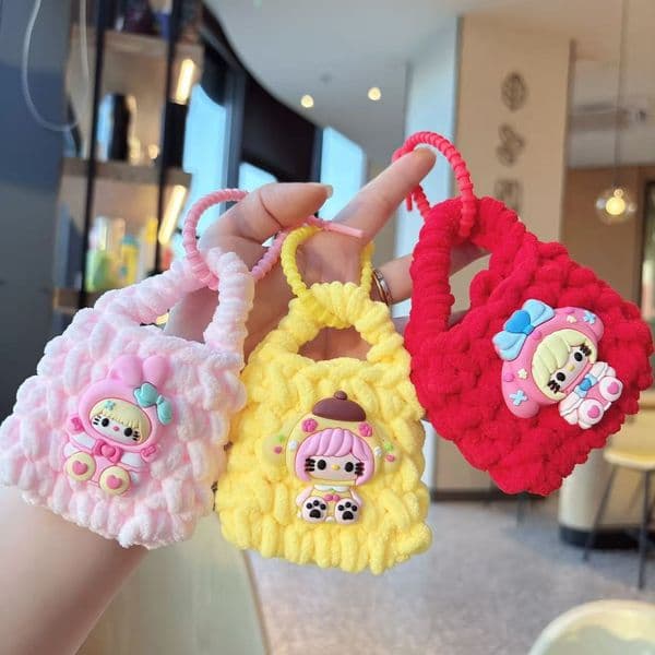 Cartoon knitted coin purse keychain handbag earphone cute knitted storage bag gift