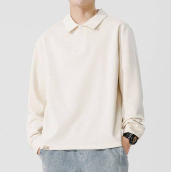 A377 Men Long-sleeved Autumn and Winter Heavy Loose Solid Color Lapel Youth Casual