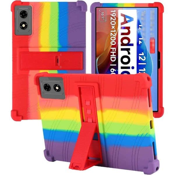 10.1 Inch Tablet Case,BOVUGAC Soft Silicone Adjustable Stand Shockproof Kids Friendly for BNCF 2025 Android 15 10.1" TabletRainbow