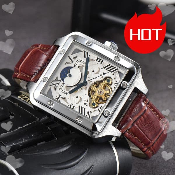 Luxury designer mens womens SANTOSity Tourbillon watches Automatic mechanical movement watch stainless steel strap luminous gifts Wristwatches montre #163
