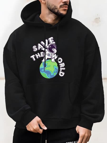 Graphic Print Hoodie - Soft Polyester-Spandex Blend, Front Pockets, Regular Fit Casual Pullover for All-Season Comfort