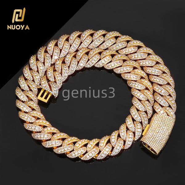 22mm 3 Row Diamond Cuban Chain Necklace White Gold Plated Full Iced Out moissanite moissaniteia Necklace Hip Hop Jewelry for Women