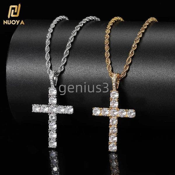 European and American Hip Hop Jewelry 18K Gold Christian Jesus Bling Diamond Cross Pendant Necklace for Men Women