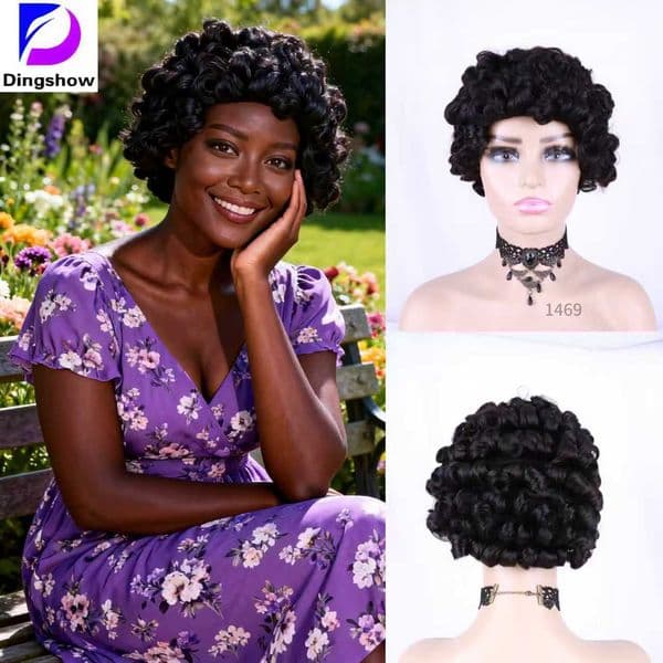 100% real hair wig Elegant Synthetic Jet Black Curls Natural Looking Long Hairstyle Wig Luxurious Jet Black Curly Wig with Real Human Hair for Women Ladies' black wig