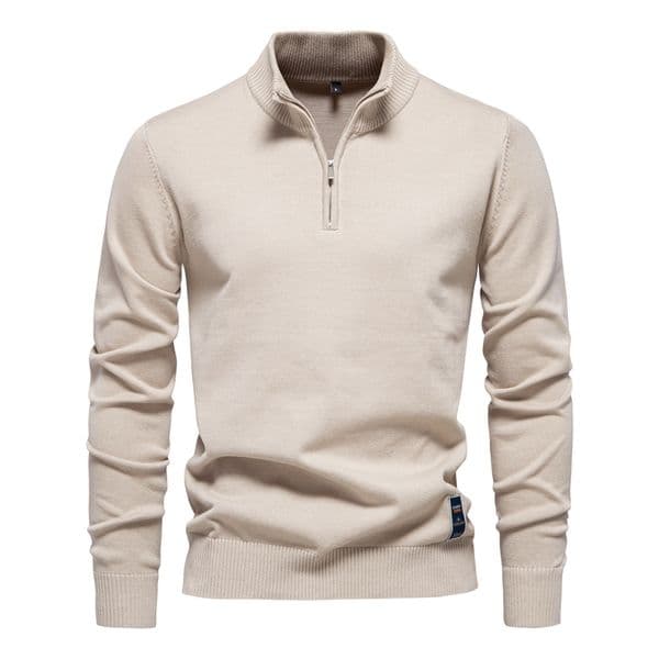 WOZK2026 new solid color pure cotton sweater men's stand up collar half zipper slim fit men's knitted sweater top Men's clothing men's casual