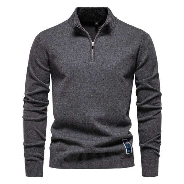 WOZK2026 new solid color pure cotton sweater men's stand up collar half zipper slim fit men's knitted sweater top Men's clothing