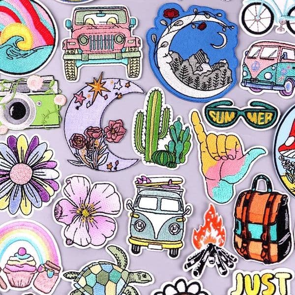 New Flower Car Cartoon Embroidery Patch Iron For Clothing Thermoadhesive Patches On Clothes Outdoor Cactus Stickers