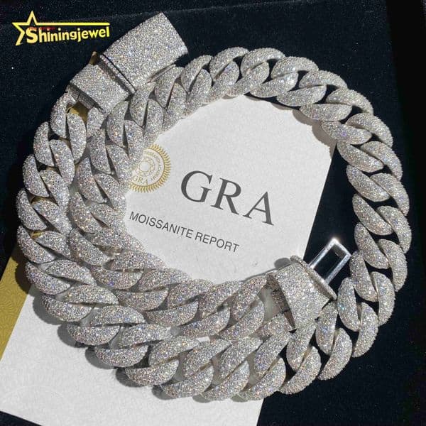 20mm VVS Moissanite 925 Silver Moon Shape Necklace Iced Out Diamond Fine Hip Hop Jewelry Miami Cuban Link Chain Necklace
