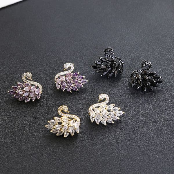 New Full Diamond Zircon Swan Earrings With Silver Needles High Grade Light Luxury Charm Fashionable And Simple Earrings Birthday Holiday Gift Earrings