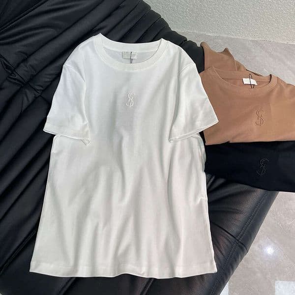 Designer 2026 Spring Summer New High-End Women's Clothing Embroidered Letter Solid Color Round Neck Short Sleeve Cotton T-Shirt For Women d454