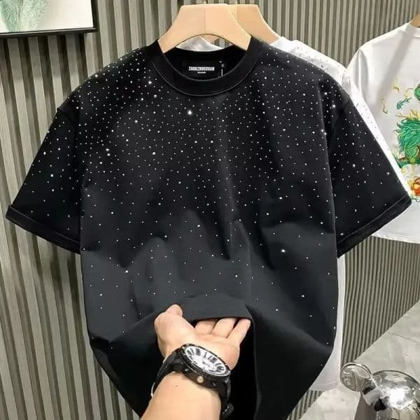 Summer Rhinestone Rivet T shirt For Men Clothing Round Neck Casual t shirt Designer Fashion High Street Mens Summer Short Sleeves hoodie graphic tee polo shirts