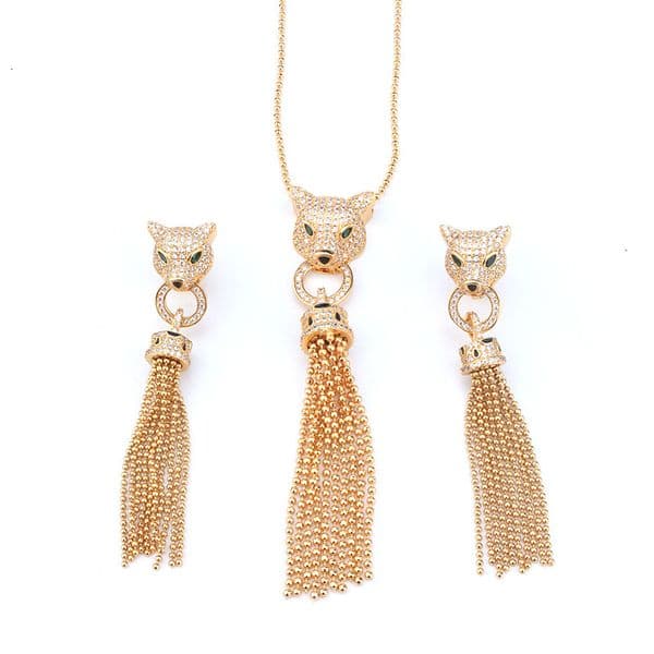 And Style Elegant Luxury Gold Leopard Tassel Earrings Fashionable And Graceful Leopard Head Necklace Women's Jewelry Set