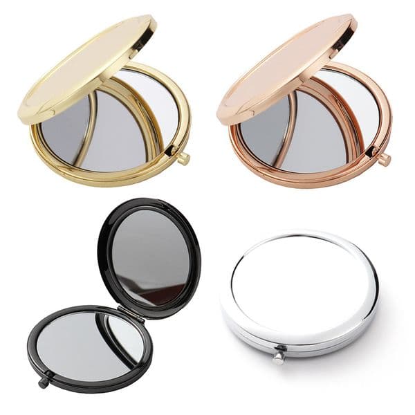 Heat Transfer Stainless Steel Round Makeup Mirrors Sublimation Double-Sided Snap Flip Portable Makeup Mirrors 70mm For Valentine's Day/Birthday/Anniversary Gift