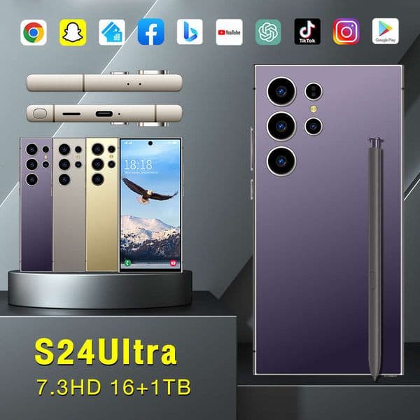 Hot-Selling S24ultra Phone 7.3 Inch 16+1TB 72+108MP Center Hole Ultra-Thin Screen Smartphone With Built-In Pen SANNAING