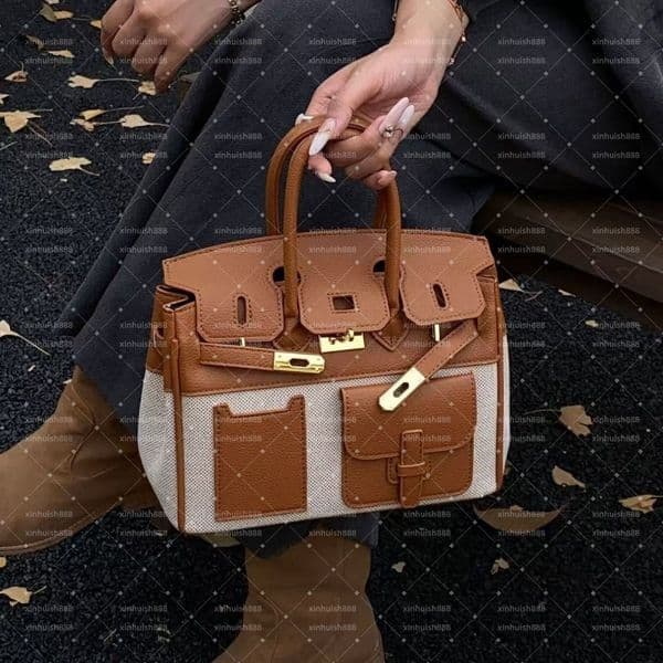 New Color-matched Platinum Bag - Large Capacity Canvas Handbag For Commuting And Traveling Stylish Multi-pocket Women's Bag