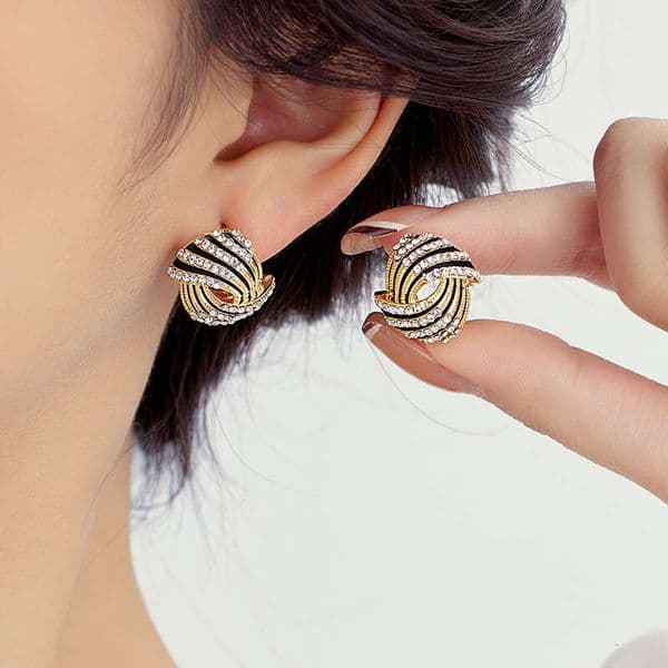 New Black Striped Zirconia Stud Light Luxury High-end Fashion Personality Temperament Full Diamond Earrings