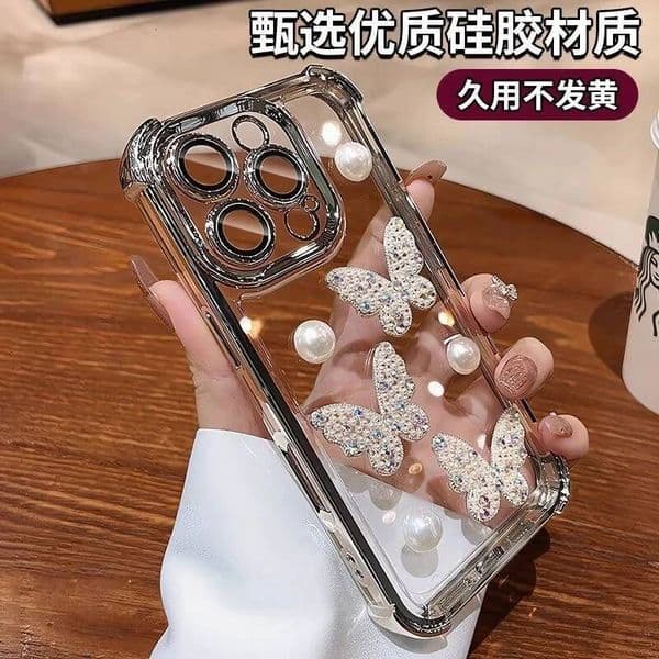 Fancy Pearl Butterfly Electroplate Shockproof Armor Phone Case for OPPO Reno 14 13F 13 Pro 12 12F 11 11F 10 8T 8 Z 7 Lite 6 5 4Z
