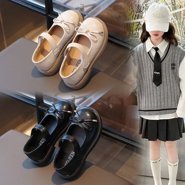 kids shoes spring autumn cute leather flat shoes for girls comfortable laceup design