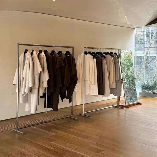 Clothing Store Display Rack Display Stand Floor-standing Movable Wheel Women's Clothing Stainless Steel Shelf Props Hanger Island