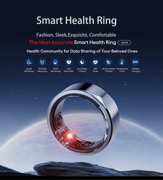OEM 2024 Men's Smart Ring Waterproof Android Fitness Tracker Finger Sleep Tracking WiFi Lighting for Health Touch Fitness