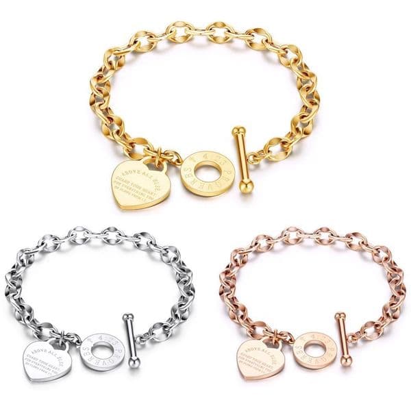 Luxury Brand Designer Jewelry New Niche Design INS Style Titanium Steel Womens Bracelet OT Buckle Heart Stainless Steel Heart-Shaped Bracelet Light Luxury Jewe