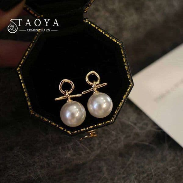 New Fashion Design Geometric Metal Round Pearl Pendant Earrings 2024 Women's Minimalist Jewelry for Daily Wear Ears Accessories