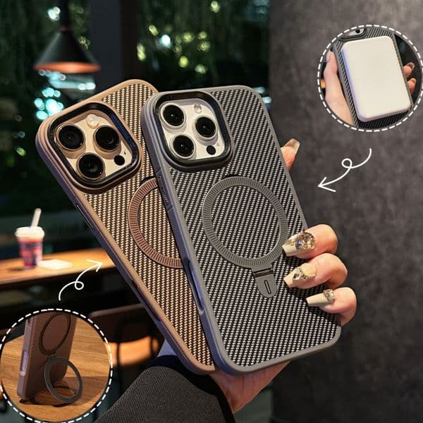 Luxurious carbon fiber texture Magsafe phone case suitable for iPhone 13 14 15 16 Pro Max featuring magnetic fastening device and wireless charging capability top1