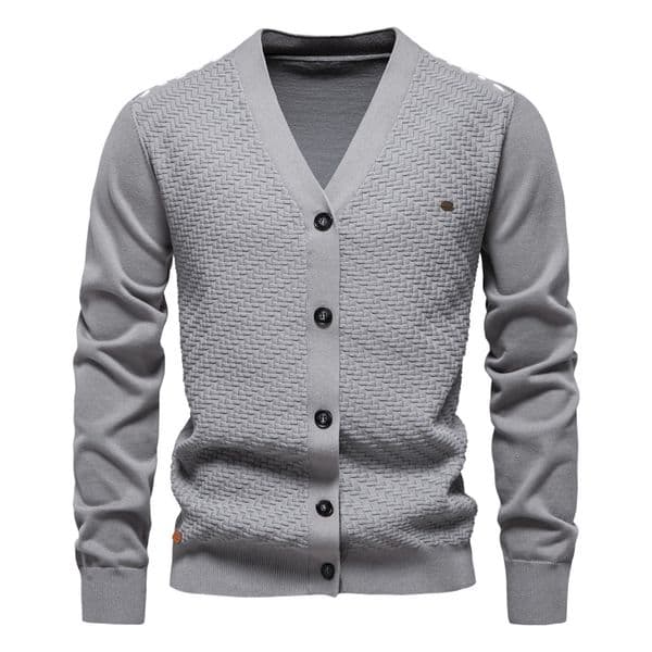 WOZK autumn and winter new men's V-neck knitted sweater jacket cardigan slim fit trendy men's sweater jacket designer