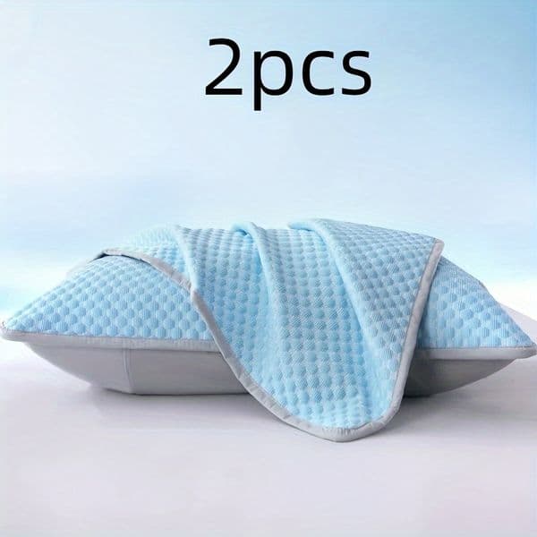 2-Piece Ice Silk Fiber Pillowcase Set 100% Polyester Cooling Smooth Summer Essential for Air-Conditioned Rooms Exquisite Printing Machine Washable-BLUE COLOR