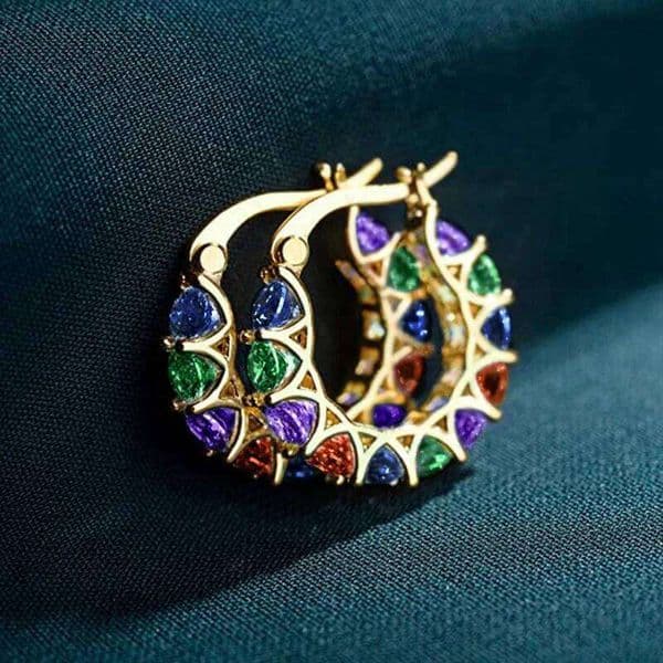 Huitan Trendy Women Hoop Full with Round Cubic Zirconia Fashion Versatile Female Earrings Daily Wear Wedding Jewelry